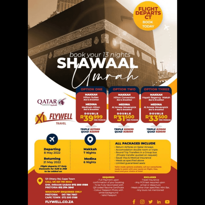 Flywell Travel Shawaal Umrah Option Three Shawaal 2022/1443 Umrah