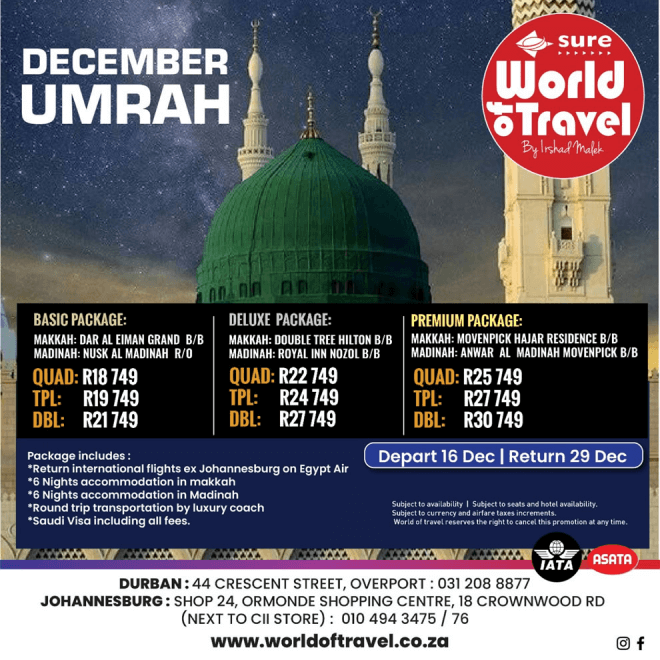 World of Travel December Umrah Deluxe Package 16 Dec December
