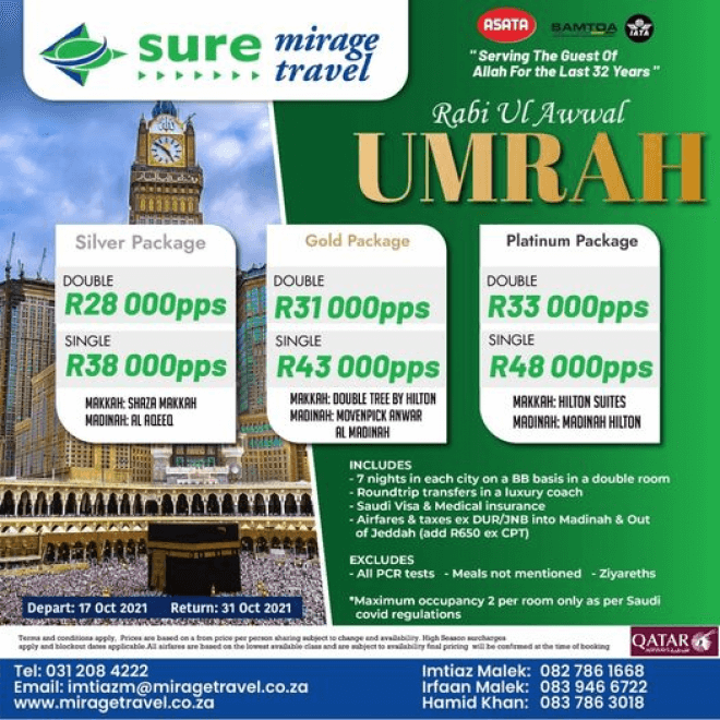 Sure Mirage Travel Rabi Ul Awwal Gold Umrah Package October 2021