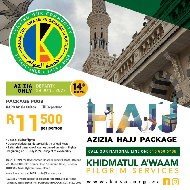 Khidmatul Awaam Package P009 Hajj 2022 / 1443 Packages South Africa